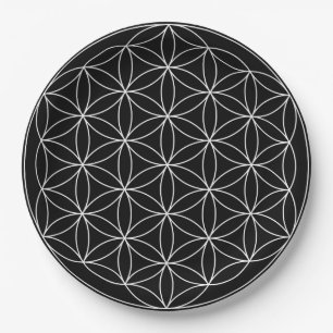 Plato De Papel Geometría Sagrada: Flor de la Vida Negro y Blanco