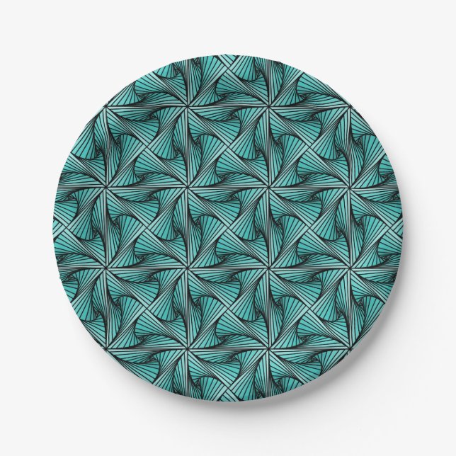 Plato De Papel Geométrica 3D Espiral Giro Turquesa Verde (Anverso)