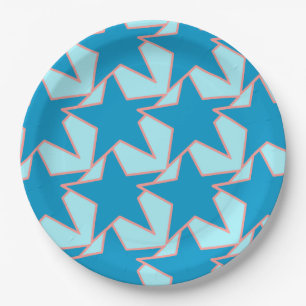 Plato De Papel Geométrico de estrella moderna - azul ceruleano y