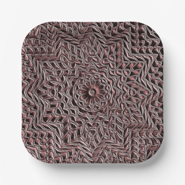 Plato de papel geométrico floral de Borgoña (Anverso)