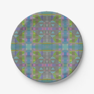 Plato De Papel Geométrico verde azul púrpura
