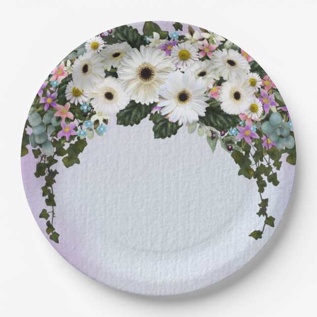 Plato De Papel Gerbera Daisies Swag Boda (Anverso)