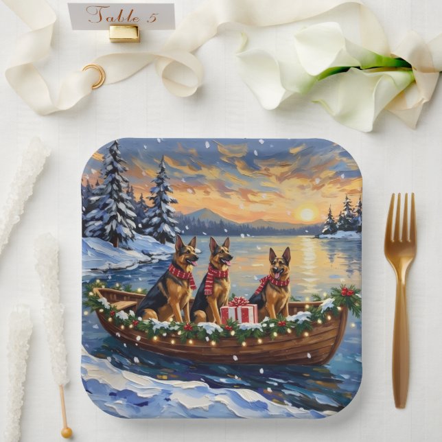 Plato De Papel German Shepherd Christmas Boat Holiday (Boda)