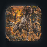 Plato De Papel German Shorthaired Pointers<br><div class="desc">German Shorthaired Pointer hunting dog design featuring a beautiful wildlife hunting scene. This artwork shows a proud pointer dog in classic hunting stance surrounded by forest wildlife including deer, fox, wild boar and pheasants. Perfect for hunters, hunting dog lovers and German Shorthaired Pointer owners. A great gift idea for hunters,...</div>