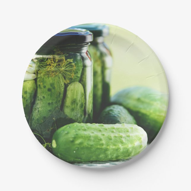 Plato De Papel Gherkins Food Pickles Dill Cucumber Green (Anverso)