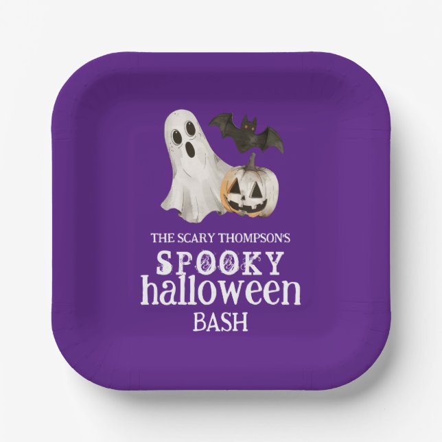 Plato De Papel Ghost Bat Bat Spookeen Halloween Bash Purple (Anverso)
