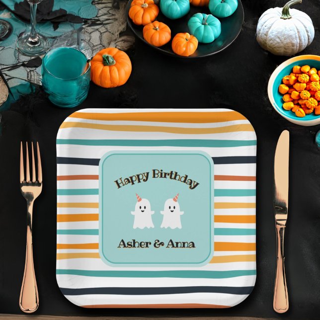 Plato De Papel Ghost Ghost Twins Huelga de Halloween Feliz cumple (Subido por el creador)