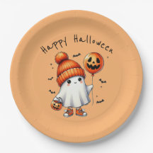 Ghost Happy Halloween Fiesta Paper Plate