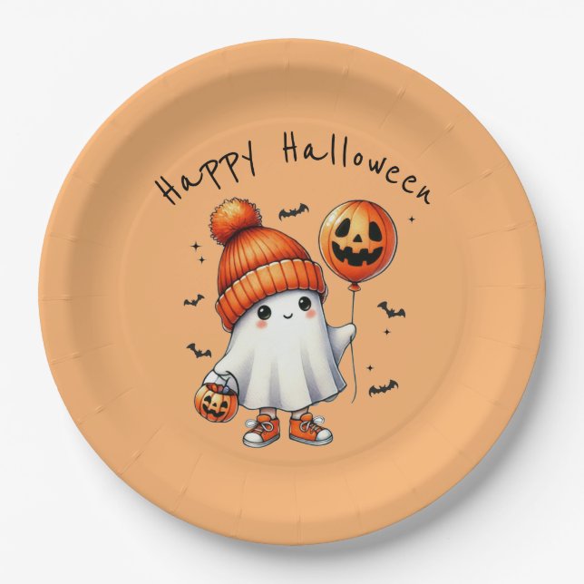 Plato De Papel Ghost Happy Halloween Fiesta Paper Plate (Anverso)