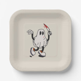 Plato De Papel Ghost with blood knife