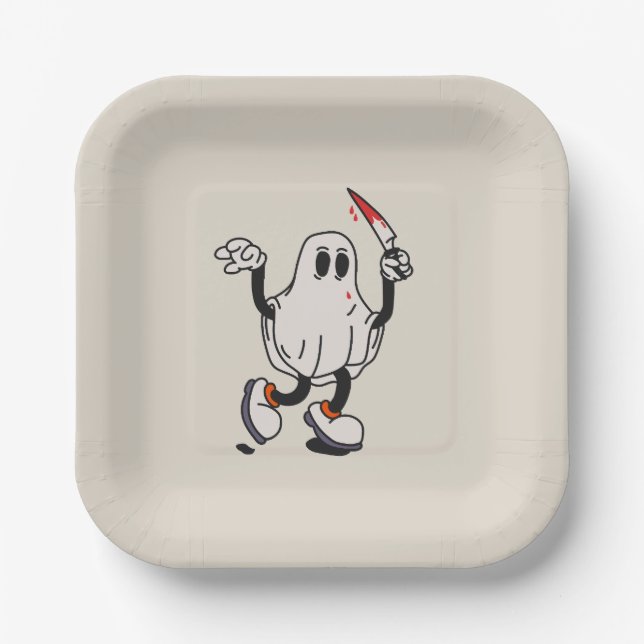 Plato De Papel Ghost with blood knife (Anverso)