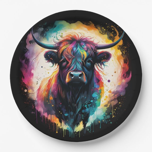Plato De Papel Ghostly Grace: Vaca Highland espectral Holográfica (Anverso)