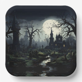 Plato De Papel Ghostly Wites Manor Halloween