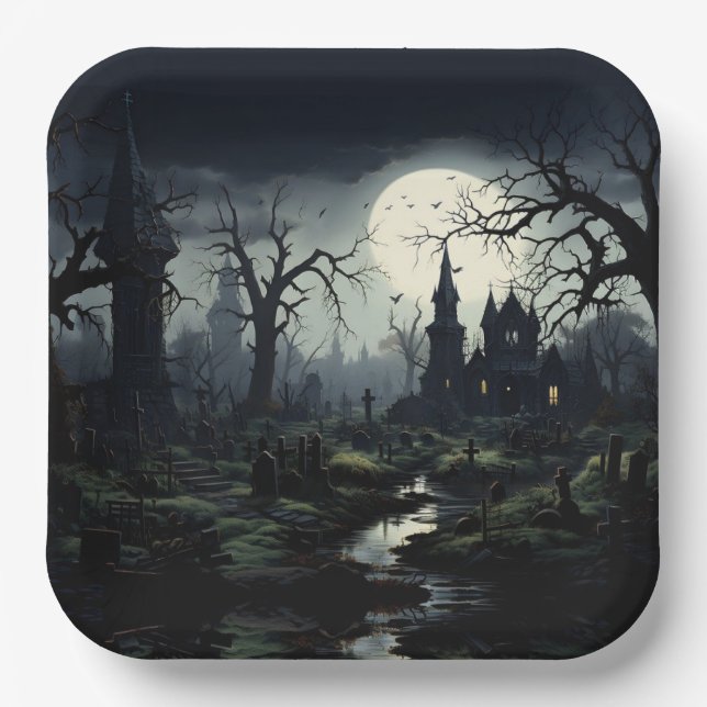 Plato De Papel Ghostly Wites Manor Halloween (Anverso)