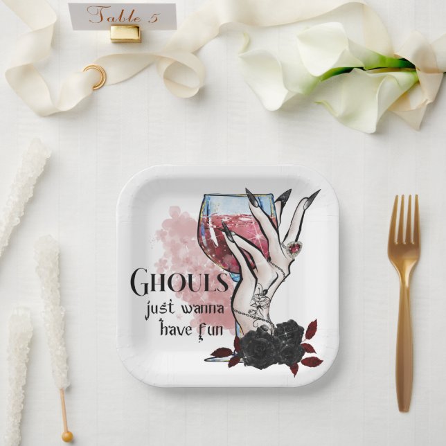 Plato De Papel Ghouls solo quiere divertirse con Halloween (Boda)