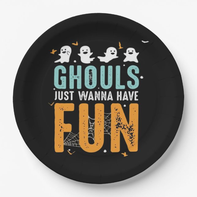 Plato De Papel Ghouls solo quieren divertirse con disfraces diver (Anverso)