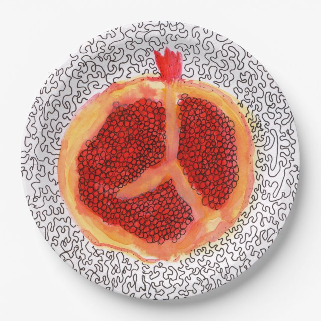 Plato De Papel Gigante Pomegranato Rojo  (Anverso)