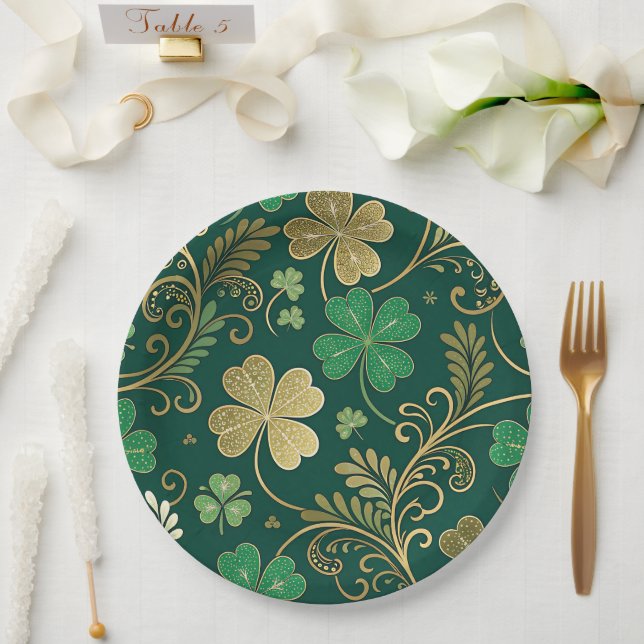 Plato De Papel Gilded Clover Flourish (Boda)