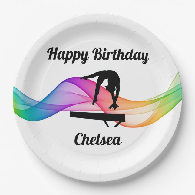 Plato De Papel Gimnasia Beam Swirl Happy Birthday Paper Placas (Anverso)