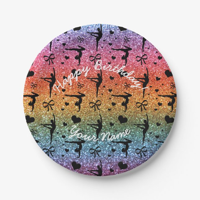 Plato De Papel Gimnasia brillante del purpurina del arco iris del (Anverso)