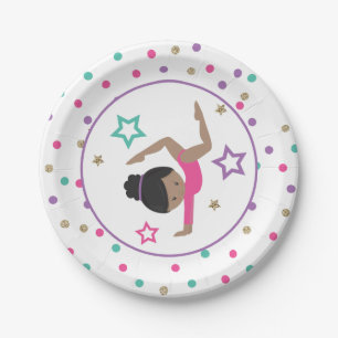 Plato De Papel Gimnasia Cumpleaños de niña Rosa Purpura Turquesa