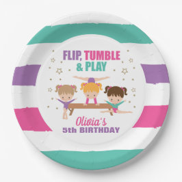 Plato De Papel Gimnasia Cumpleaños Niña Rosa Purpura Turquesa