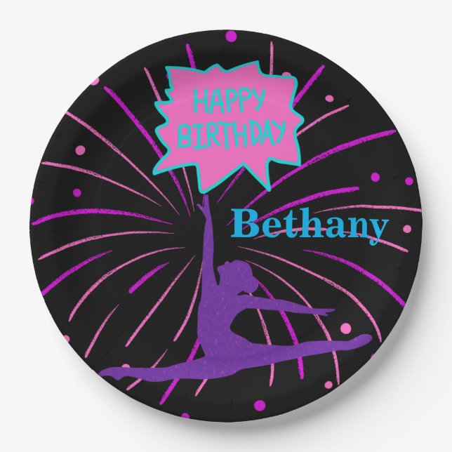 Plato De Papel Gimnasia feliz cumpleaños personalizada (Anverso)