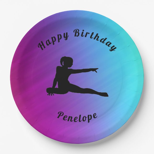 Plato De Papel Gimnasia Feliz Cumpleaños Placas de Papel Gradient (Anverso)
