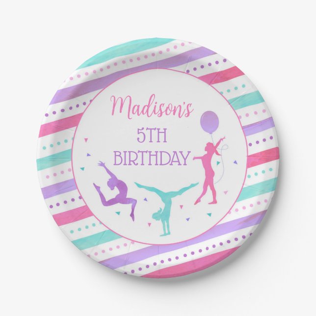Plato De Papel Gimnasia Gimnast Birthday Party Placas de papel (Anverso)
