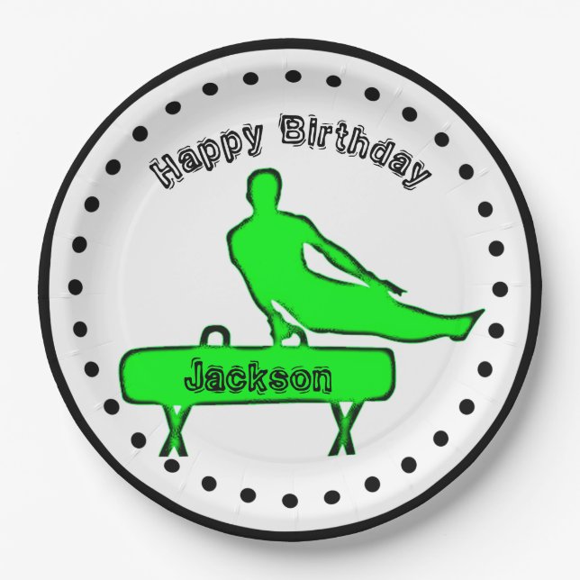 Plato De Papel Gimnasia masculina Placas de papel de cumpleaños (Anverso)