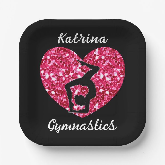 Plato De Papel Gimnasia Negra y Rosa Caliente Personalizada (Anverso)