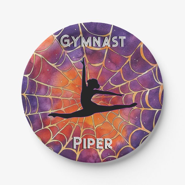 Plato De Papel Gimnasia personalizada Halloween Spiderweb (Anverso)