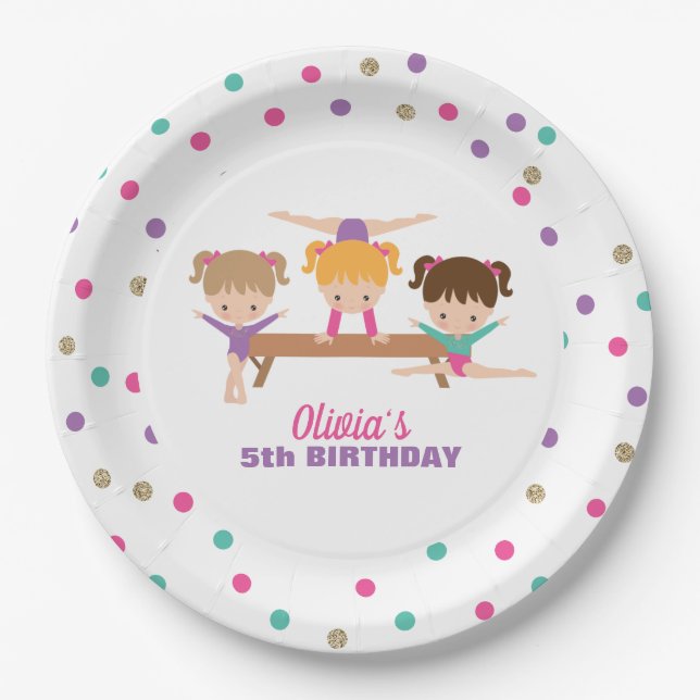 Plato De Papel Gimnasia Pink Morple Turquesa Chica Cumpleaños (Anverso)