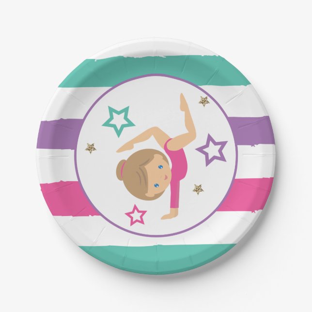 Plato De Papel Gimnasia Pink Púrpura Turquesa Chica Nacimiento Pa (Anverso)
