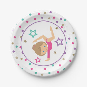 Plato De Papel Gimnasia Rosa Purpura Turquesa Cumpleaños Papel Ni