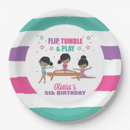 Plato De Papel Gimnasia Rosa Purpura Turquesa Cumpleaños Papel Ni