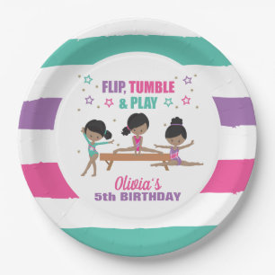 Plato De Papel Gimnasia Rosa Purpura Turquesa Cumpleaños Papel Ni
