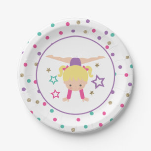 Plato De Papel Gimnasia Rosa Purpura Turquesa Cumpleaños Papel Ni