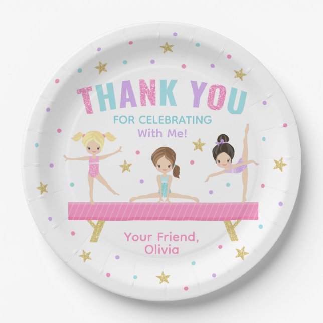 Plato De Papel Gimnasia Tumba Fiesta Rosa  (Anverso)