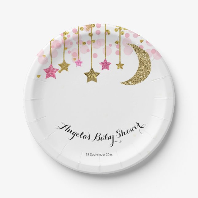 Plato De Papel Gimnasio de cola rosa dorada Baby Show Plate de pa (Anverso)