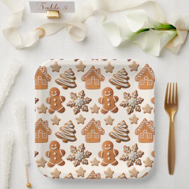 Plato De Papel Gingerbread Cheer (Boda)