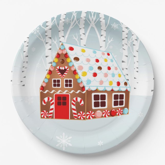 Plato De Papel Gingerbread House Birthday Party Plate (Anverso)