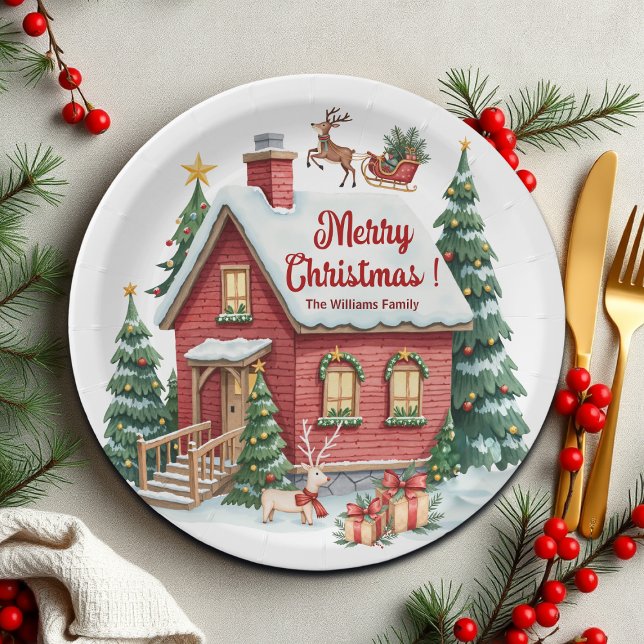 Plato De Papel Gingerbread House Reindeer Fir Trees (Subido por el creador)