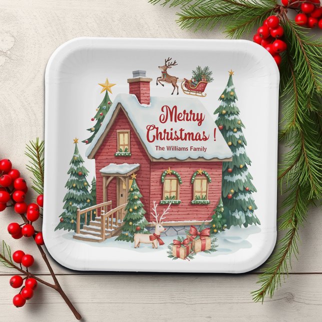 Plato De Papel Gingerbread House Reindeer Fir Trees (Subido por el creador)