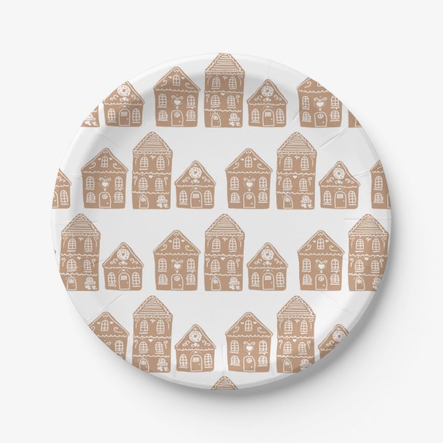 Plato De Papel Gingerbread House Village Illustration (Anverso)