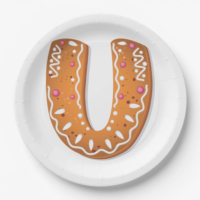 Plato De Papel Gingerbread Letter U Monogram Holiday Cookie (Anverso)