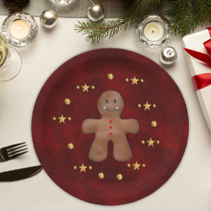 Plato De Papel Gingerbread Man Gold Decoraciones navideñas