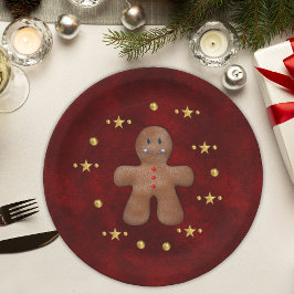 Plato De Papel Gingerbread Man Gold Decoraciones navideñas