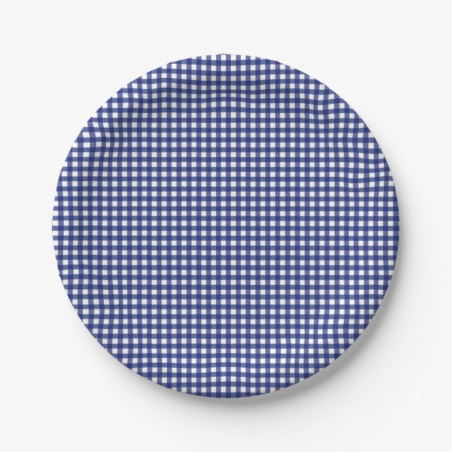 Plato De Papel gingham azul a cuadros elegante de moda (Anverso)