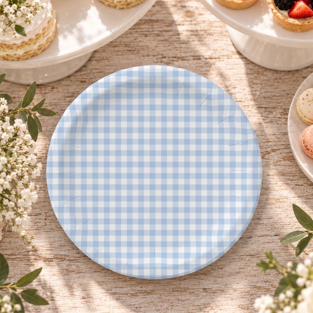 Plato De Papel Gingham Azul Claro (Subido por el creador)